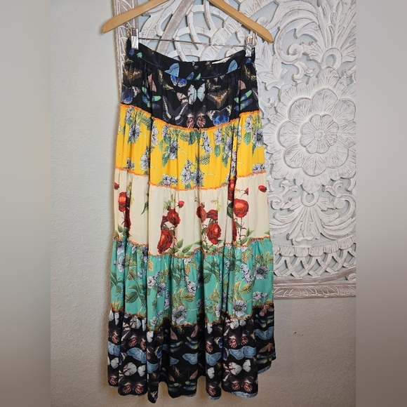 L'Atiste by Amy Women’s Colorful Floral Butterfly Maxi Tiered Skirt Size M - Picture 6 of 9